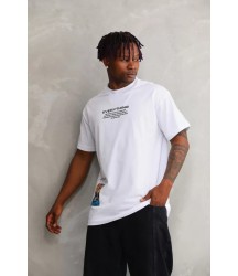 Unisex Bisiklet Yaka Baskılı Oversize T-Shirt - Beyaz