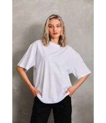 Unisex Bisiklet Yaka 20/1 Düz Oversize T-Shirt - Beyaz