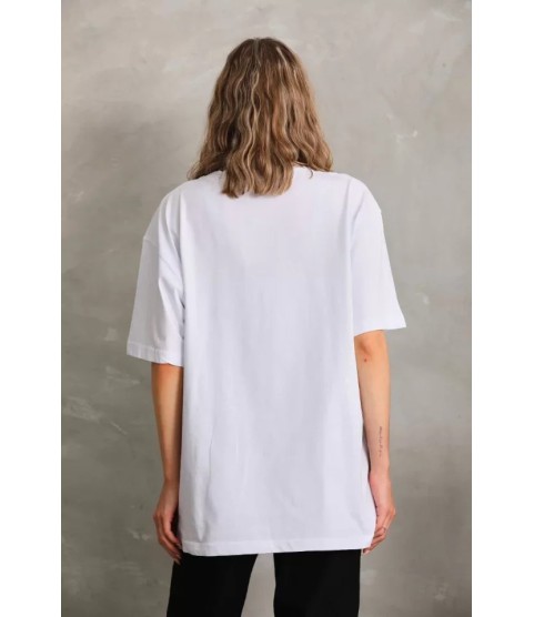 Unisex Bisiklet Yaka 20/1 Düz Oversize T-Shirt - Beyaz