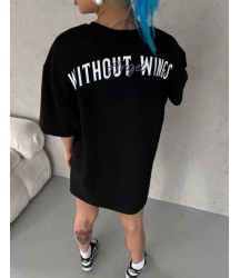 Unisex Bisiklet Yaka Baskılı Oversize T-Shirt - Siyah