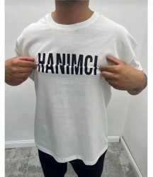 Unisex Bisiklet Yaka Katlanan Baskılı T-Shirt - Beyaz