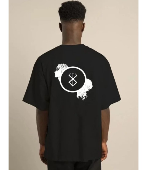 Unisex Bisiklet Yaka Baskılı Oversize T-Shirt - Siyah