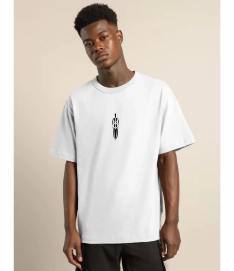 Unisex Bisiklet Yaka Baskılı Oversize T-Shirt - Beyaz
