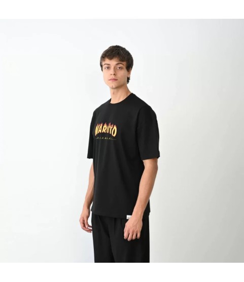 Unisex Bisiklet Yaka Baskılı Oversize T-Shirt - Siyah