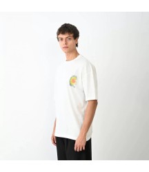 Unisex Bisiklet Yaka Baskılı Oversize T-Shirt - Beyaz