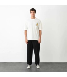 Unisex Bisiklet Yaka Baskılı Oversize T-Shirt - Beyaz