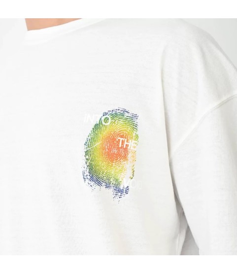 Unisex Bisiklet Yaka Baskılı Oversize T-Shirt - Beyaz