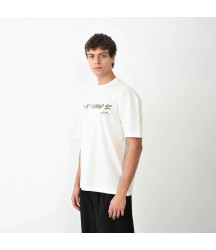 Unisex Bisiklet Yaka Baskılı Oversize T-Shirt - Beyaz