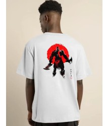 Unisex Bisiklet Yaka Baskılı Oversize T-Shirt - Beyaz
