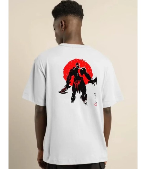 Unisex Bisiklet Yaka Baskılı Oversize T-Shirt - Beyaz