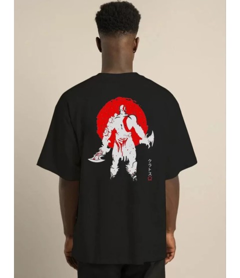 Unisex Bisiklet Yaka Baskılı Oversize T-Shirt - Siyah