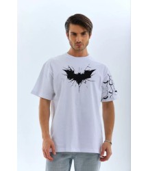 Unisex Ön Ve Kol Baskılı Oversize T-shirt - Beyaz