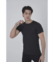 Unisex Göğüs File Aksesuarlı T-shirt - Siyah