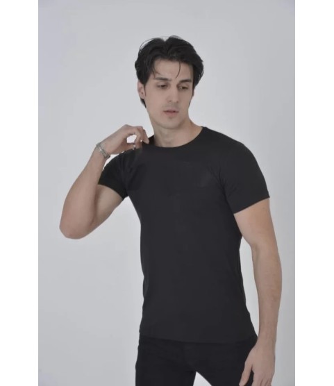 Unisex Göğüs File Aksesuarlı T-shirt - Siyah
