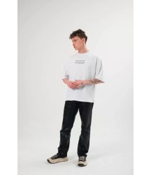 Unisex Bisiklet Yaka Baskılı Oversize T-Shirt - Beyaz