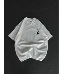 Unisex Bisiklet Yaka Baskılı Oversize T-Shirt - Beyaz