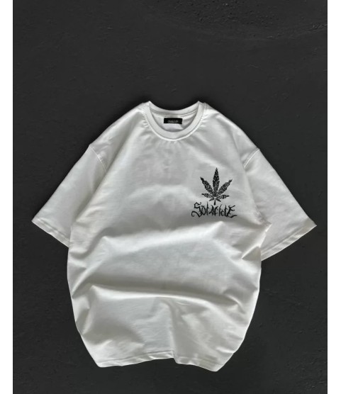 Unisex Bisiklet Yaka Baskılı Oversize T-Shirt - Beyaz