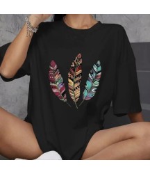 Unisex Bisiklet Yaka Baskılı Oversize T-Shirt - Siyah