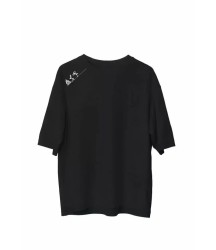 Unisex Bisiklet Yaka Baskılı Oversize T-Shirt - Siyah