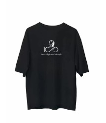 Unisex Bisiklet Yaka Baskılı Oversize T-Shirt - Siyah