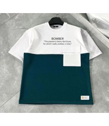 Unisex Torba Cep Detaylı  Parçalı T-Shirt - Lacivert