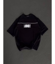 Unisex Bisiklet Yaka Baskılı Oversize T-Shirt - Siyah