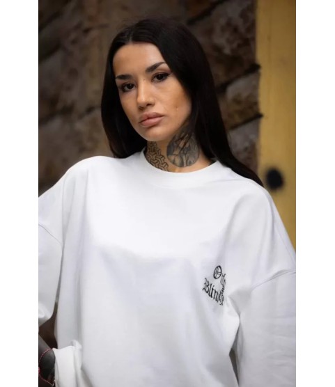 Unisex Bisiklet Yaka Baskılı Oversize T-Shirt - Beyaz
