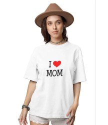 Unisex Bisiklet Yaka Baskılı Oversize T-Shirt - Beyaz
