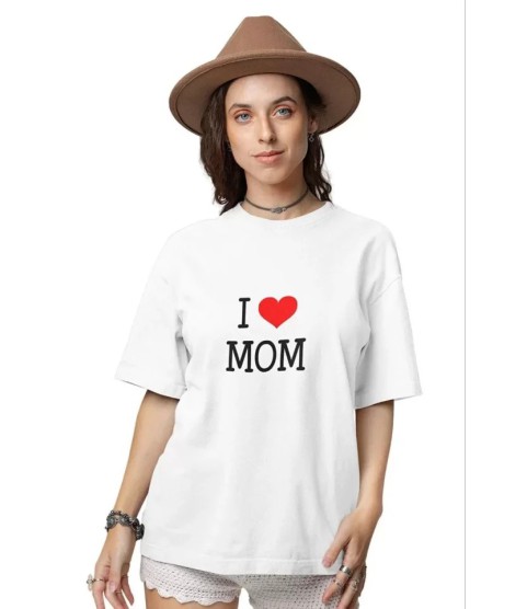 Unisex Bisiklet Yaka Baskılı Oversize T-Shirt - Beyaz