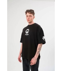 Unisex Bisiklet Yaka Baskılı Oversize T-Shirt - Siyah