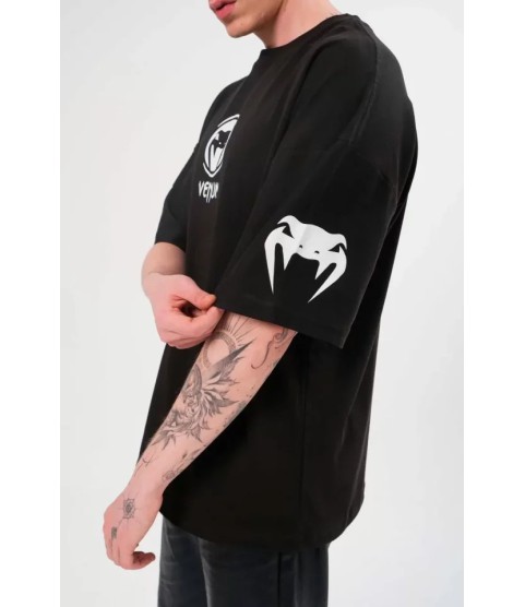 Unisex Bisiklet Yaka Baskılı Oversize T-Shirt - Siyah