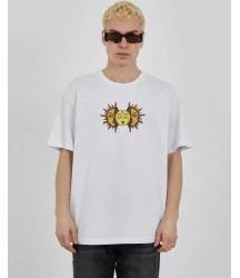 Unisex Bisiklet Yaka Baskılı Oversize T-Shirt - Beyaz