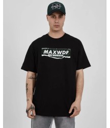 Unisex Bisiklet Yaka Baskılı Oversize T-Shirt - Siyah