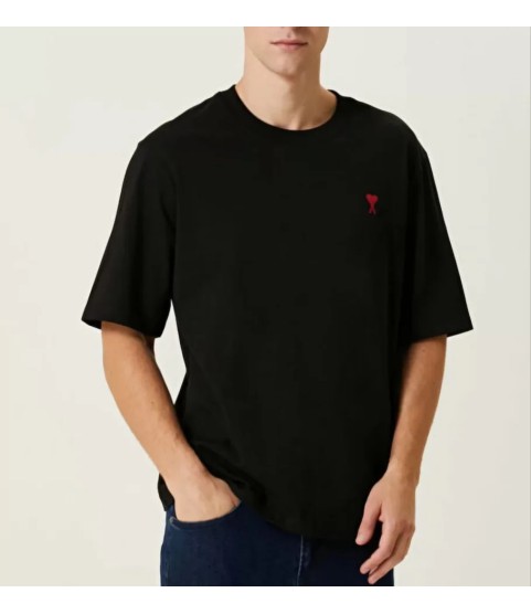 Unisex Bisiklet Yaka Baskılı Oversize T-Shirt - Siyah