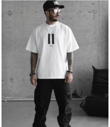 Unisex Bisiklet Yaka Baskılı Oversize T-Shirt - Beyaz
