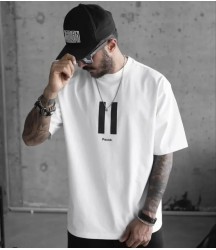 Unisex Bisiklet Yaka Baskılı Oversize T-Shirt - Beyaz