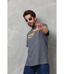 Unisex Basic Bisiklet Yaka Oversize T-Shirt - Füme