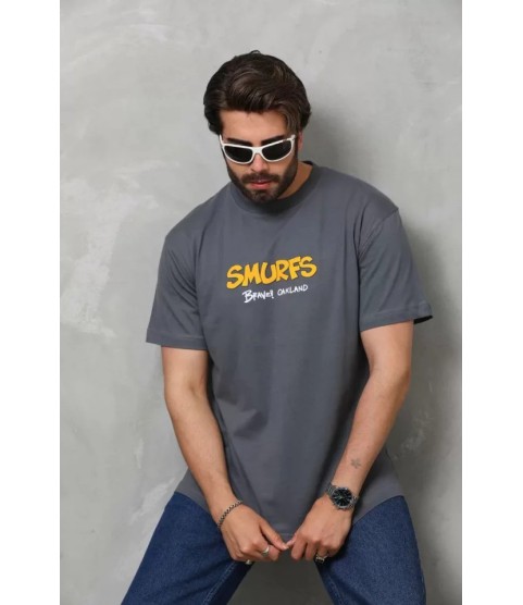 Unisex Basic Bisiklet Yaka Oversize T-Shirt - Füme