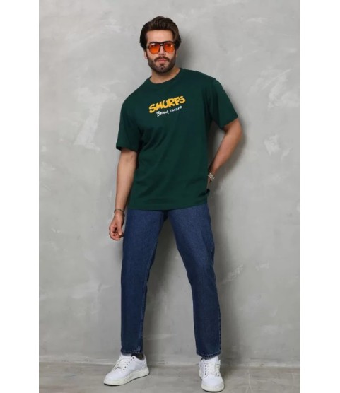 Unisex Basic Bisiklet Yaka Oversize T-Shirt - Yeşil