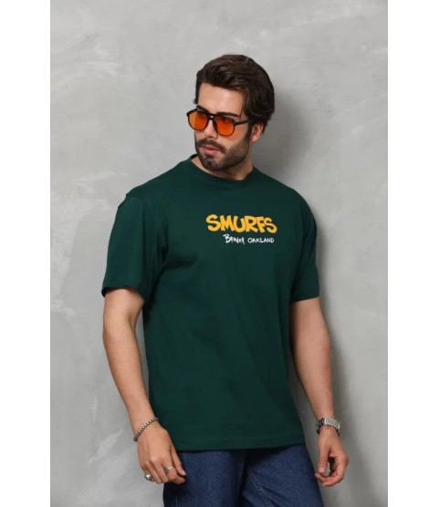 Unisex Basic Bisiklet Yaka Oversize T-Shirt - Yeşil