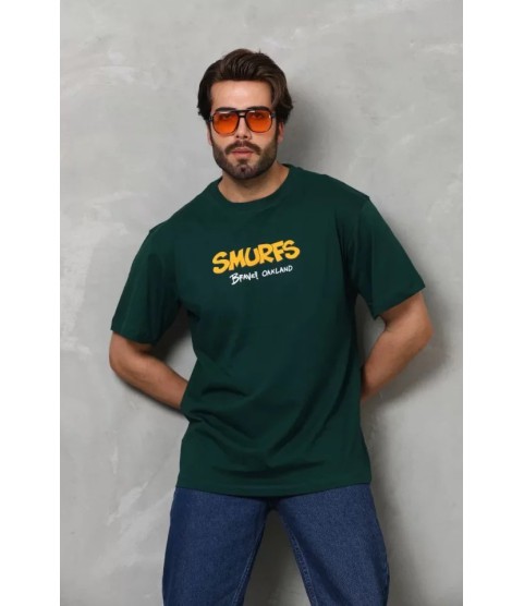 Unisex Basic Bisiklet Yaka Oversize T-Shirt - Yeşil
