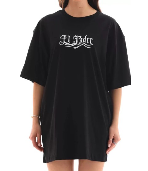 Unisex Bisiklet Yaka Baskılı Oversize T-Shirt - Siyah