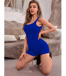 Kadın Kare Yaka Sırt Dekolte Detay Dalgıç Bodycon Mini Tulum
