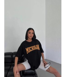 Unisex Bisiklet Yaka Baskılı Oversize T-Shirt - Beyaz
