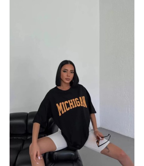 Unisex Bisiklet Yaka Baskılı Oversize T-Shirt - Beyaz