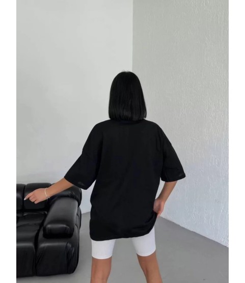 Unisex Bisiklet Yaka Baskılı Oversize T-Shirt - Beyaz