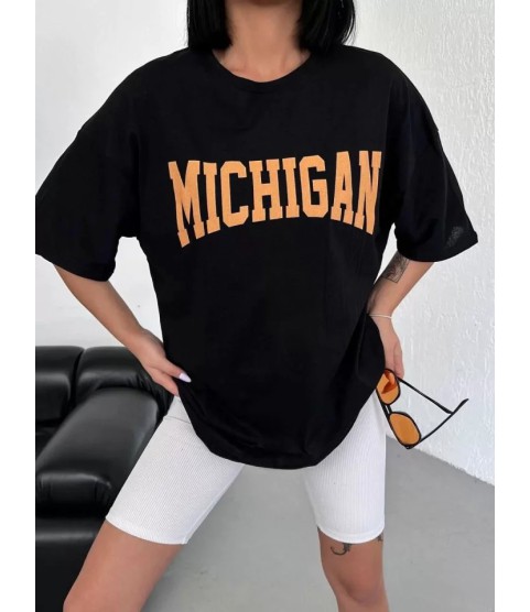 Unisex Bisiklet Yaka Baskılı Oversize T-Shirt - Beyaz