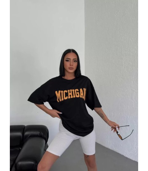 Unisex Bisiklet Yaka Baskılı Oversize T-Shirt - Beyaz
