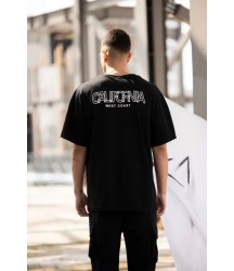 Unisex Bisiklet Yaka Baskılı Oversize T-Shirt - Siyah