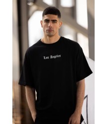 Unisex Bisiklet Yaka Baskılı Oversize T-Shirt - Siyah